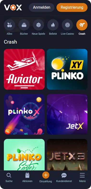 Vox Casino Crash-Spiele