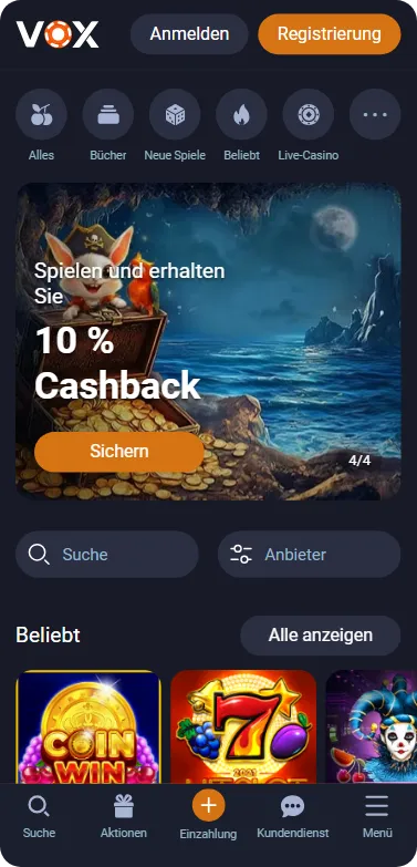 Vox Casino homepage