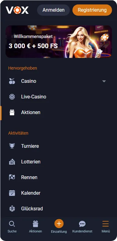 menu Vox Casino