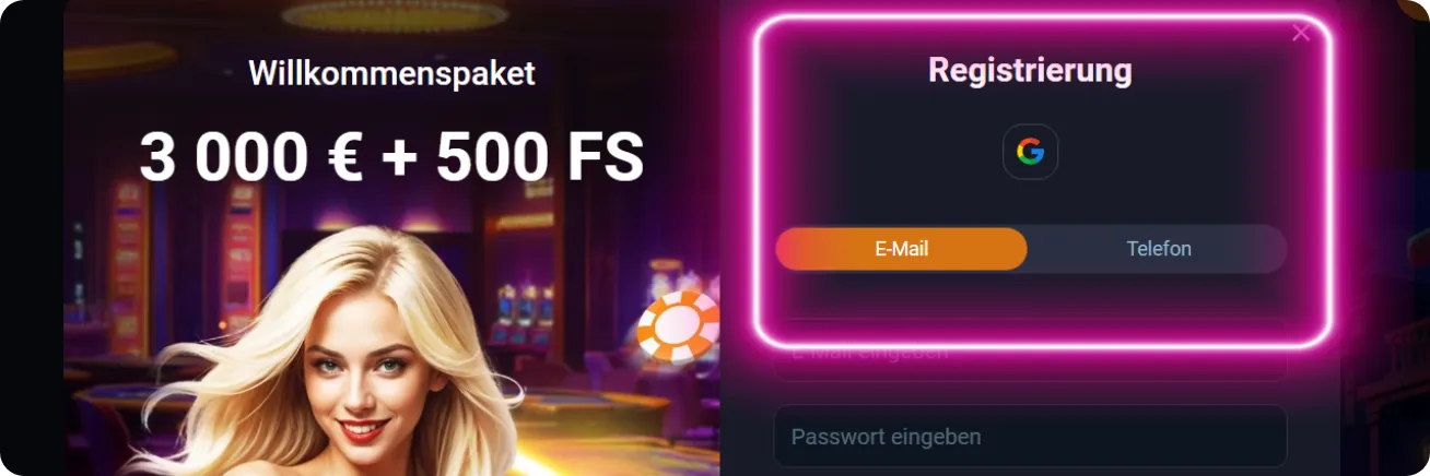 Wählen Sie die Registrierungsmethode