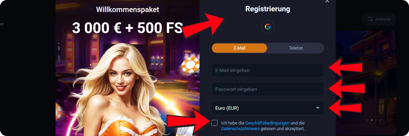 Registrierungsmethode wählen