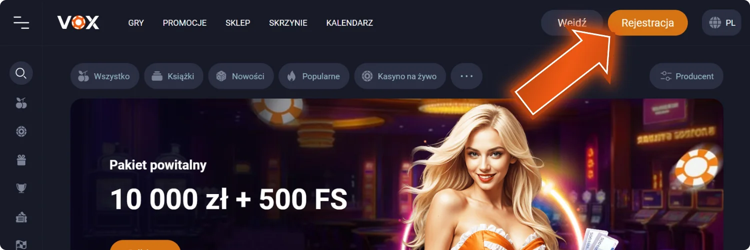 Wejdź na stronę główną Vox Casino